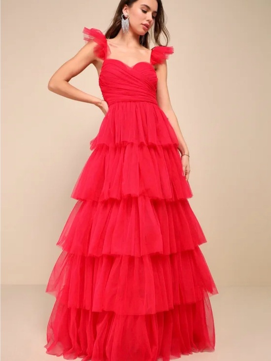 Lulus Dresses & Skirts - Lulus Women’s Fabulous Poise Tulle Tiered Red Maxi Dress Medium Formal New